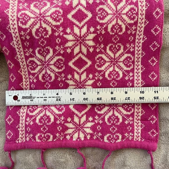 Bloomingdales Cashmere Wool Nordic Alpine Pom Poms Scarf Hot Pink Ivory Soft New - Picture 11 of 12
